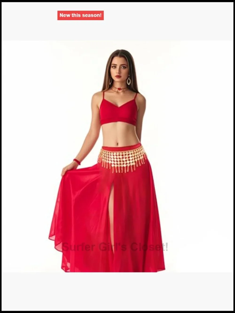 Belly Dance Hip Scarf Belt with Coins, Adjustable, Hook & Loop Closure